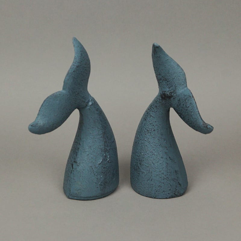 Set Of 2 Cast Iron Whale Tail Bookends Nautical Home Decor Bookshelf - 6.5 X 4 X 1.5 inches