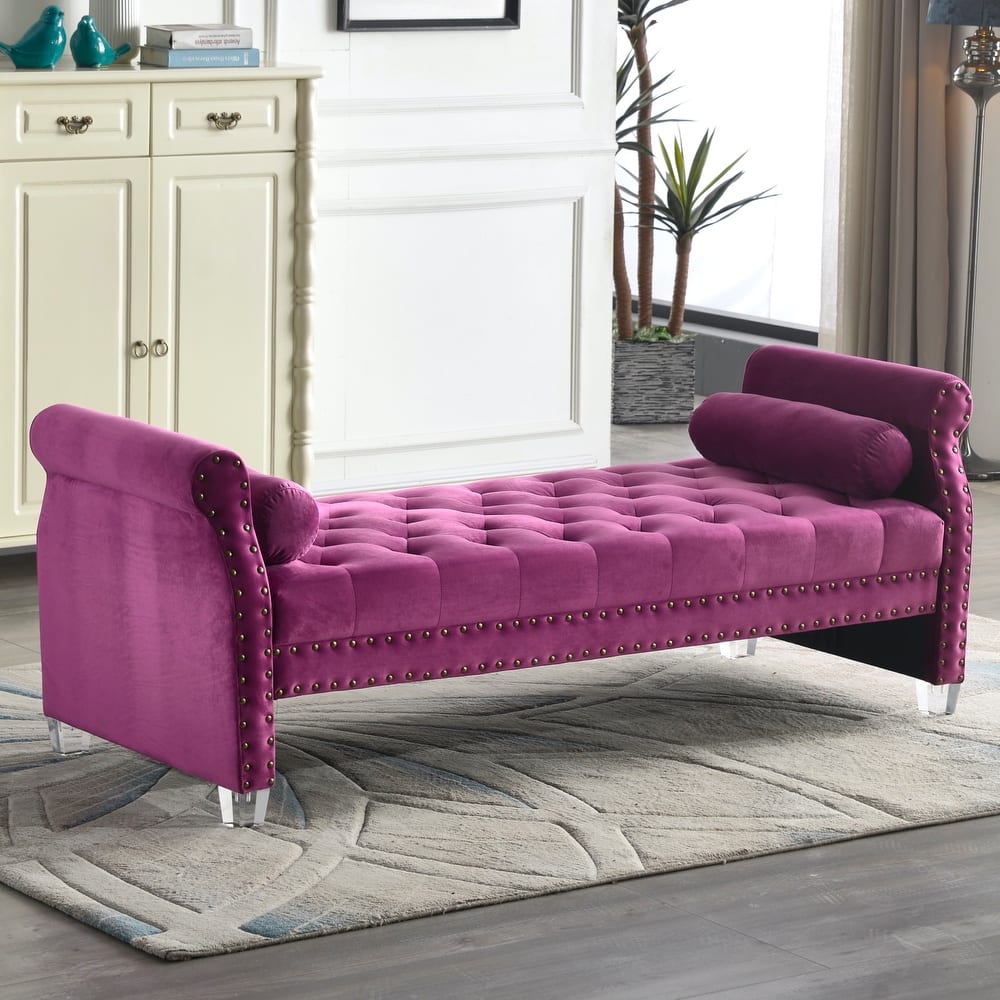 Stefania 71-inch Rolled Arm Oversized Velvet Tufted Upholstered Bench
