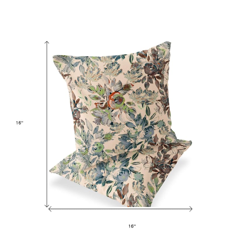 HomeRoots Set of Two 16" X 16" Green and Brown Blown Seam Floral Indoor Outdoor Throw Pillow - 16.00' X '16.00' X '5.00