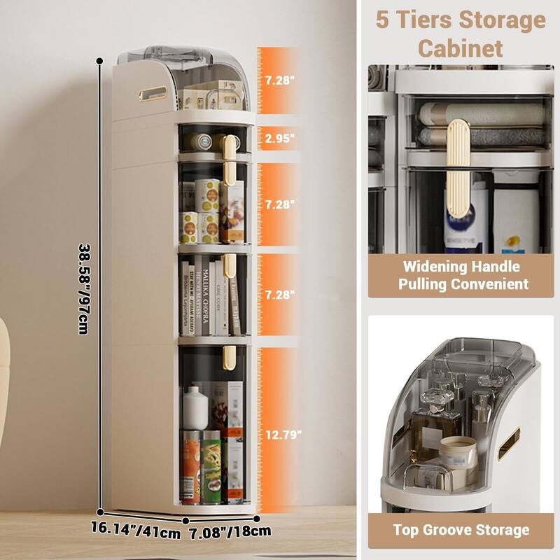 Bathroom Storage Cabinet with Wheels - 3-Tier Slim Narrow Organizer for Small Spaces, Transparent Drawers