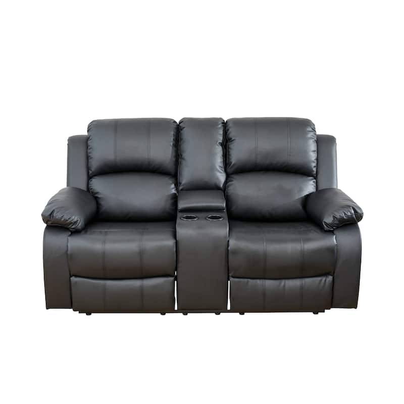 Black Semi PU And PVC 3-Piece Couch Living Room Sofa Set - Loveseat