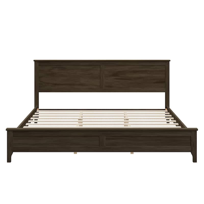 Modern Solid Wood King Size Platform Bed with Sturdy Wooden Slats Support