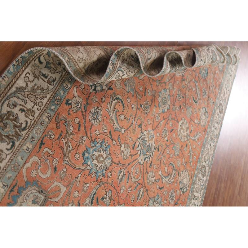 Hand Knotted Oriental 100% Wool Carpet Traditional All-Over Oranges & Rust Tabriz Area Rug - 10' 11'' X 7' 1''