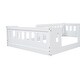 preview thumbnail 10 of 11, Wood Twin Size Floor Bed Platform with Guardrail Fence,White
