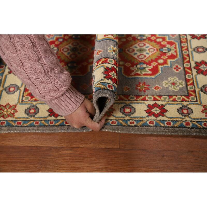 Gray Geometric Kazak Oriental Foyer Rug Handmade Wool Carpet - 2'0" x 3'0"