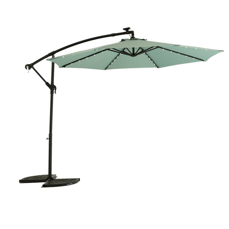 10ft Solar LED Offset Hanging Market Patio Umbrella - Light Green