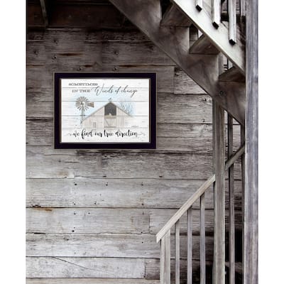TrendyDecor4U Farmhouse "Winds of Change" Framed Print Wall Art by Billy Jacobs - Brown, Tan, White, Blue, Gray, Green White