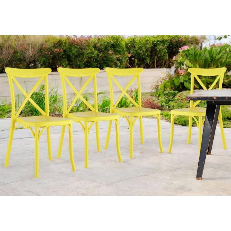 HomeRoots Set of Two Yellow Heavy Duty Plastic Outdoor Dining Chairs - Yellow