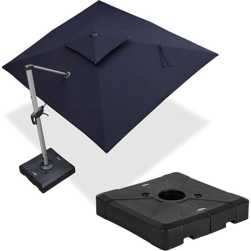 PURPLE LEAF 9 x 11ft Outdoor Rectangle Large Cantilever Umbrella with Base Included - Navy Blue