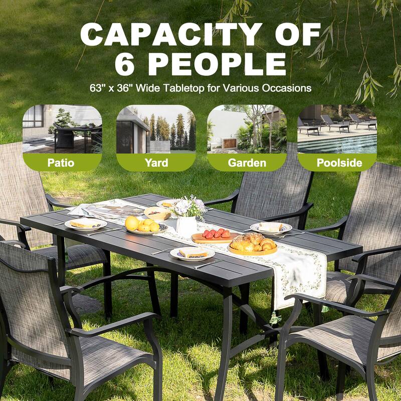 Patio 7-Piece Aluminum Dining Set with Textilene Chairs and Umbrella Hole