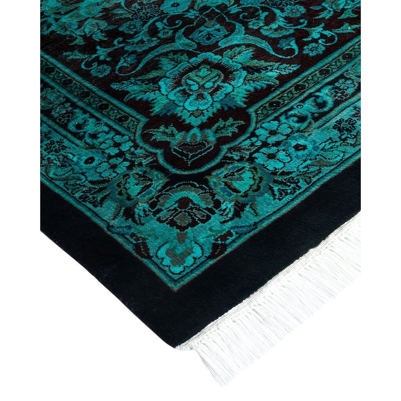 Overton Handknotted Wool Vintage Inspired Contemporary Overdyed Black Area Rug - 18' 3" x 12' 1"
