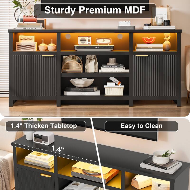 Pocassy 75 Inch Modern Media TV Console Table Cabinets with Doors