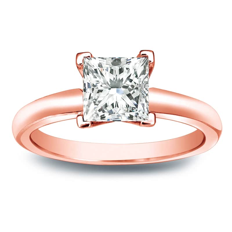 Auriya 10k Gold 1ctw Princess Cut Solitaire Diamond Engagement Ring (I-J, SI1-SI2) - Rose - 10