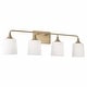 preview thumbnail 1 of 11, Presley 4-light Bath/ Vanity Fixture w/ Soft White Glass Aged Brass