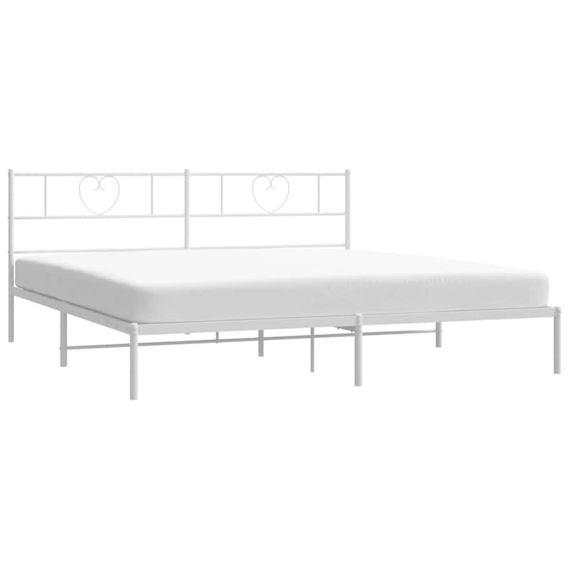 vidaXL California King Metal Bed with Headboard, White, No Mattress - 86.2" x 73.6" x 35.4"
