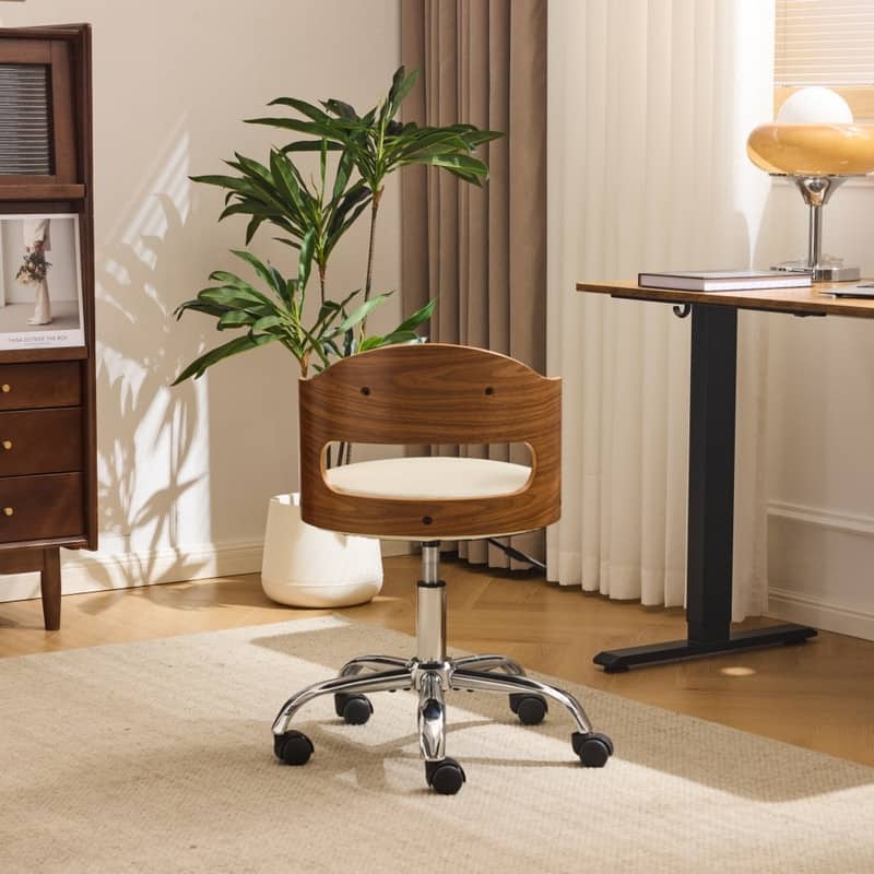 Ring-Shaped Wooden Back Office Chair With Foot Spikes And Wheels