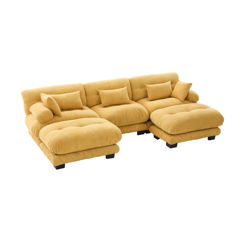 GDFStudio - UNITED WE WIN Pelletized U Shape Cloud Couch with Bolster Armrest Pillows