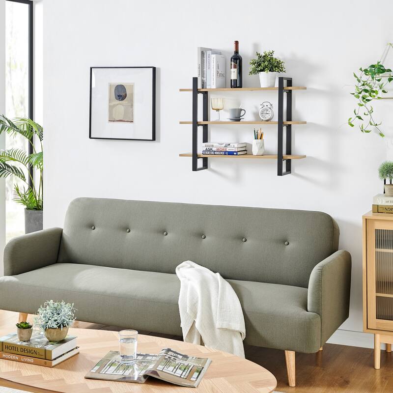 Danya B. Rio Three Tier Modular Floating Bracket Wall Shelf - Chestnut
