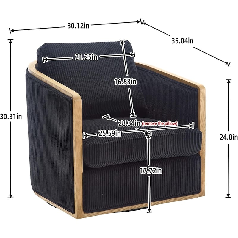 Roomfitters Modern Corduroy Swivel Barrel Chair, 360 Lounge Club Chair with Deep Seat for Living Room or Office