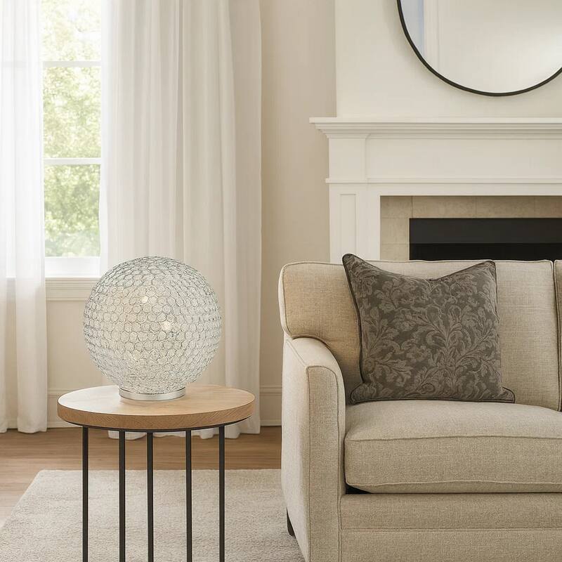 Hazel 17 Inch Table Lamp, Crystal, LED Globe Shade, Metal, Clear Finish