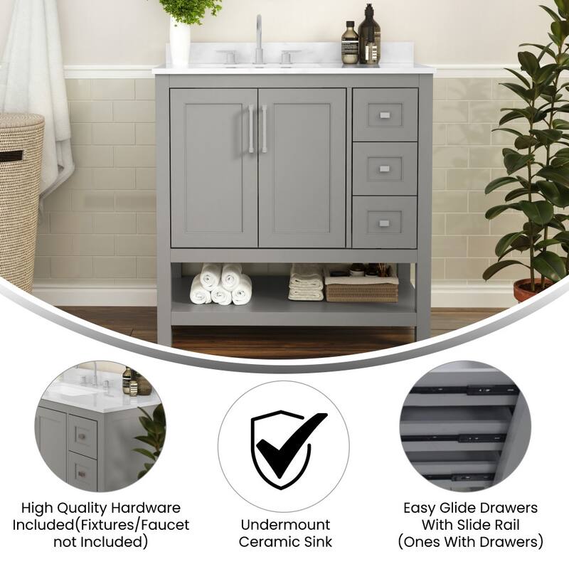 Bathroom Vanity with Sink, Open Storage, and Storage Drawers