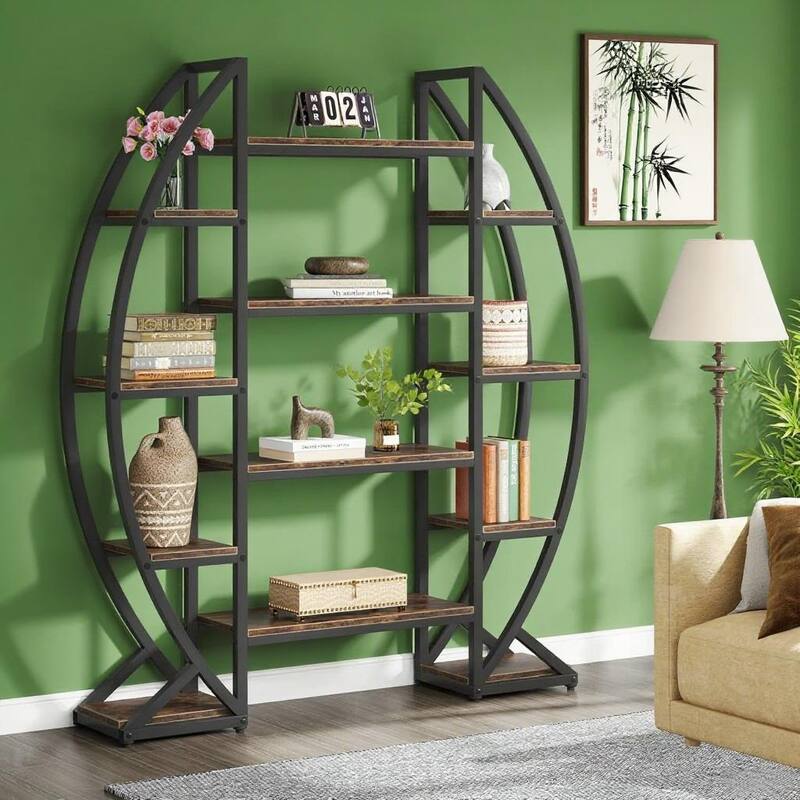 Metal and MDF 12 Shelf Half-Moon Plant Stand with Wide Display - 49.08” x 11.81” x 69.48”