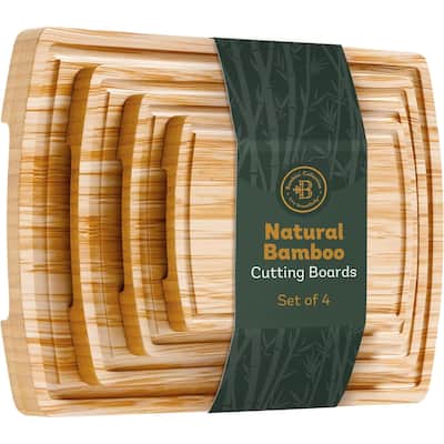 Wood Cutting Board - Bamboo Cutting Board Set, Wooden Cutting Boards for Kitchen with Deep Juice Groove, Side Handles