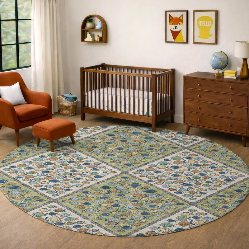 Machine Washable Indoor/ Outdoor Diamond Fish Chantille Rug