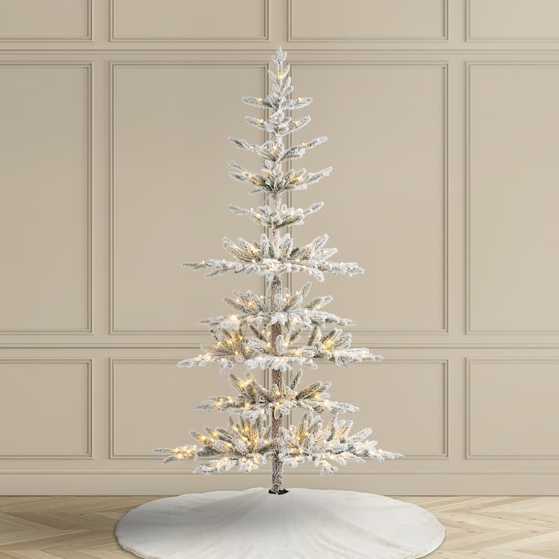 Glitzhome 6ft/7ft/9ft Deluxe Pre-Lit Flocked Slim Fir Artificial Christmas Tree with Warm White Lights