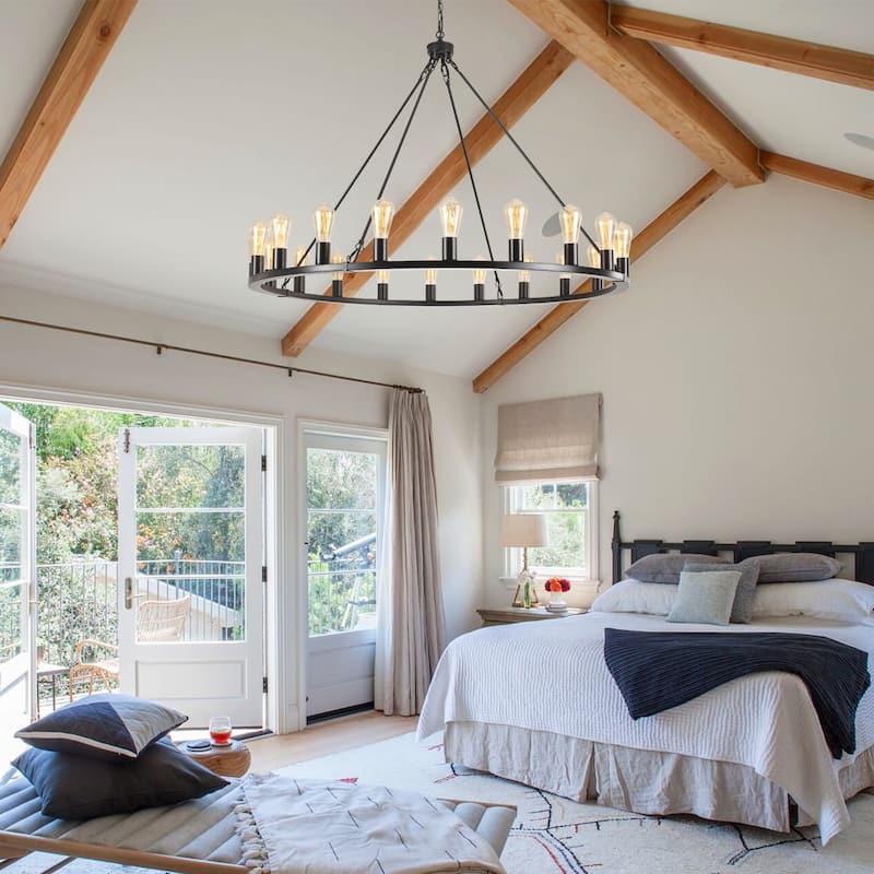 20-Light Round Rustic Wagon Wheel Chandelier, Farmhouse Chandelier, Dining Room Living Room Bedroom Kitchen Light Fixture