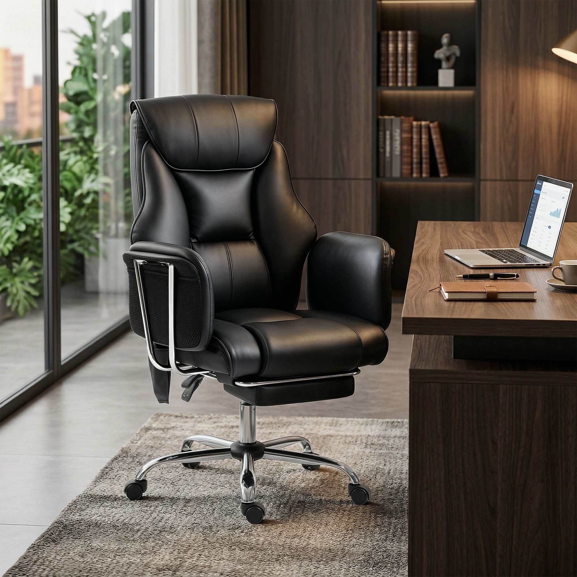 HOMCOM Massage Office Chair with 6-Point Vibration, Overstuffed Reclining Desk Chair with High Back,Adjustable Height,Black