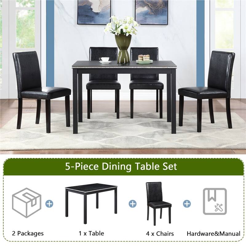 5-piece Wood Dining Counter Height Table and Chair Set