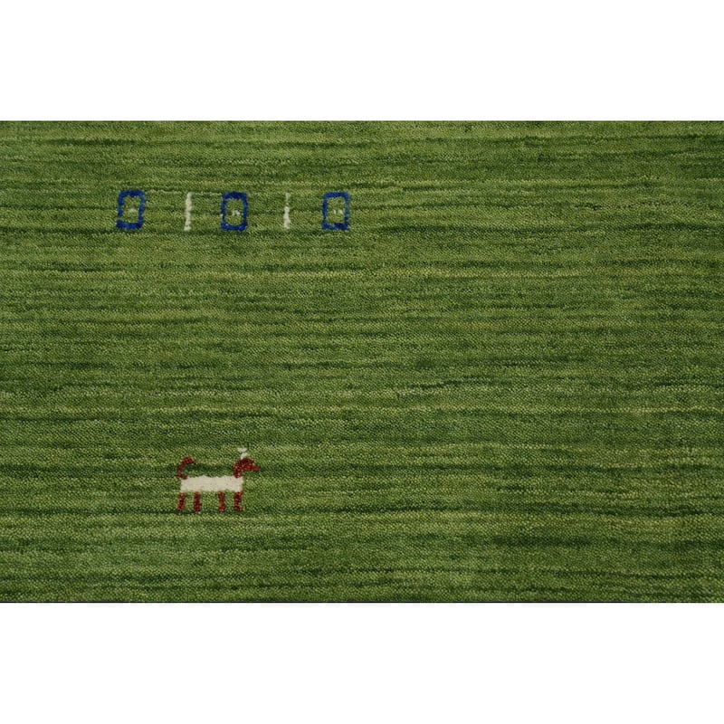 Hand Knotted Oriental 100% Wool Carpet Tribal Animal Pictorial Green Gabbeh Area Rug - 9' 1'' X 8' 9''