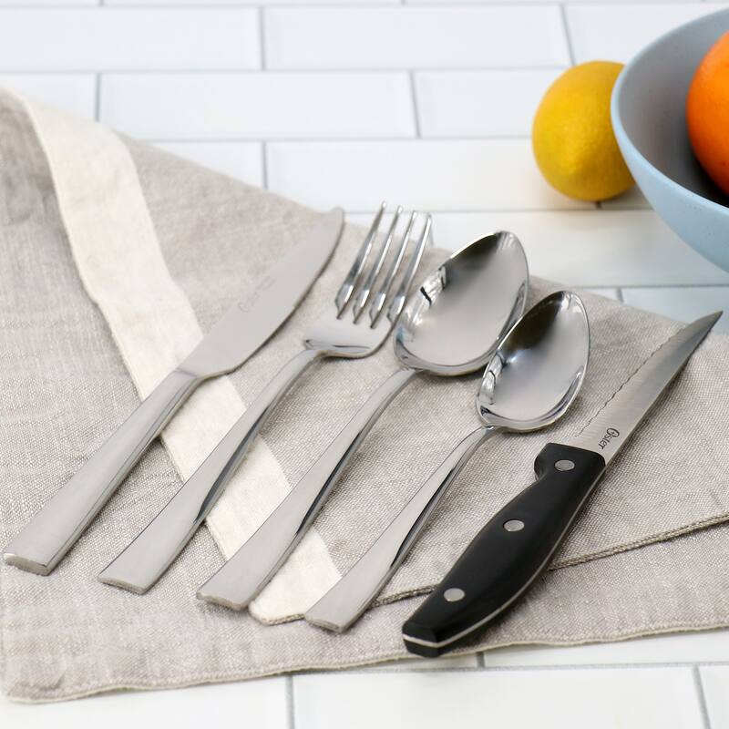 20 Piece Flatware Set with Steak Knives in Polished Stainless Steel