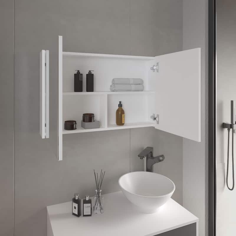 Bouti 31.5" Double Door Mirror Medicine Cabinet with 3 Shelves for Bathroom or Kitchen Storage