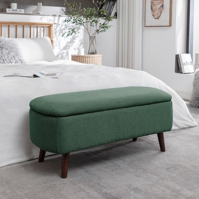Porthos Home Celia Boucle Fabric Storage Bench with Rubberwood Legs