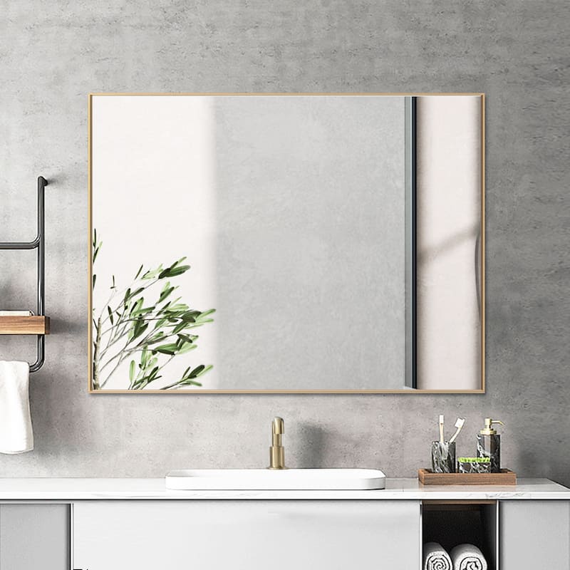 Metal Framed Rectangle Bathroom Vanity Mirror Wall Mirror - 48"Wx36"H - Gold
