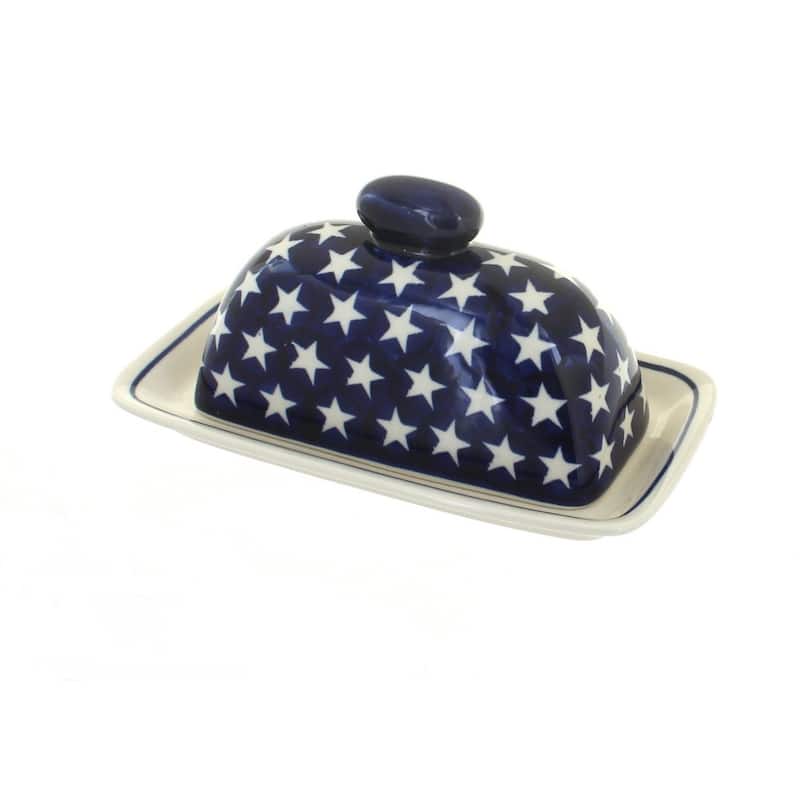 Blue Rose Polish Pottery 1377 Zaklady Butter Dish - Stars