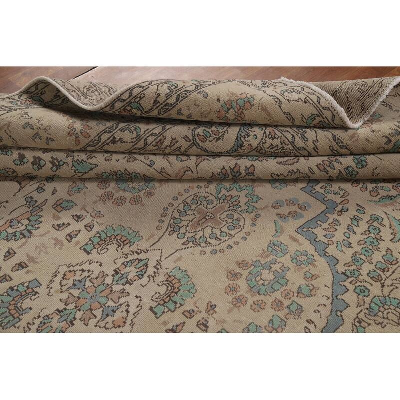 Traditional Beige Tabriz Persian Area Rug Handmade Wool Carpet - 10'3"x 12'8"