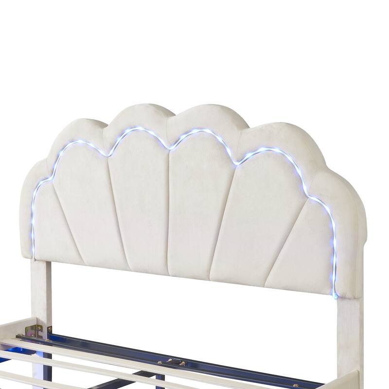 2-Pieces Bedroom Sets Full LED Platform Bed with Storage Ottoman