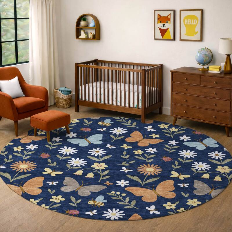 Machine Washable Indoor/ Outdoor Whimsy Butterfly Chantille Rug