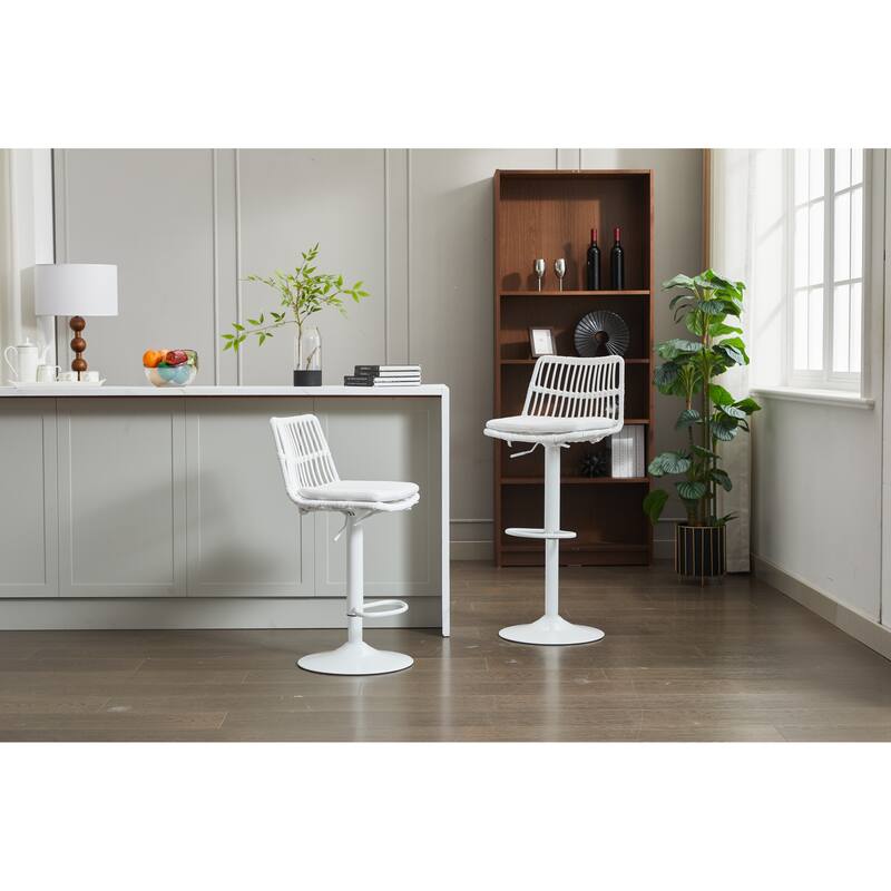 Set Of 2 Rattan Bar Stool - White