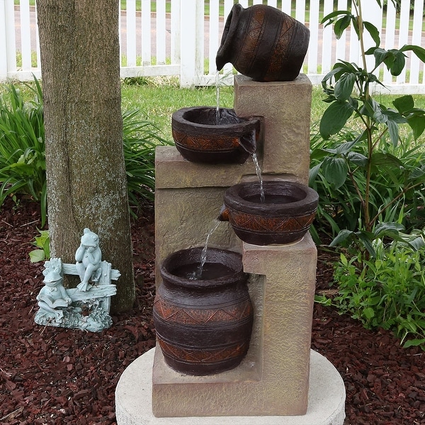 Sunnydaze Cascading Terra Bowls Solar-on-Demand Water Fountain with LED Light