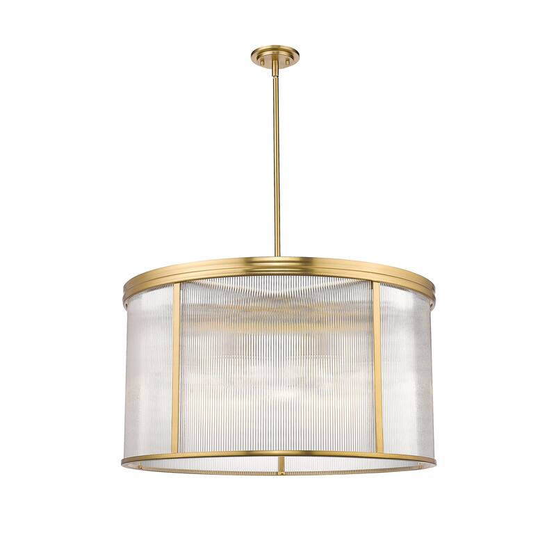 Carnaby by Z-Lite 9 Light Chandelier in Modern Gold with Clear Ribbed Glass Shade - Modern Gold