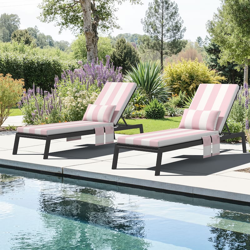 Outdoor Patio Chaise Lounge Chair Cushions with Pillow and Pockets