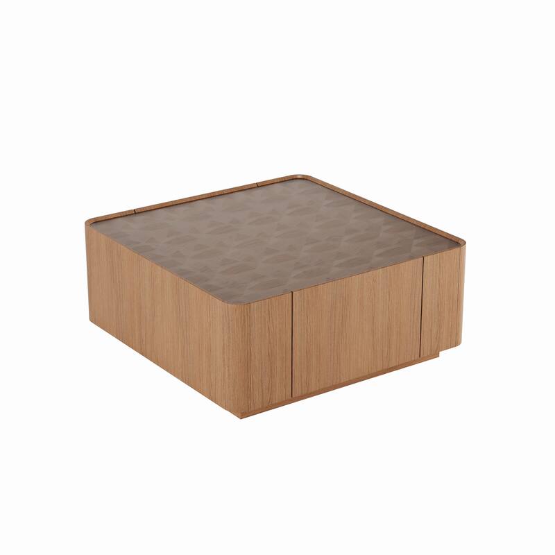 Square Coffee Table Decorative Table with 2 Hidden Drawers, Natural Walnut Sofa Table Side Table Center Table