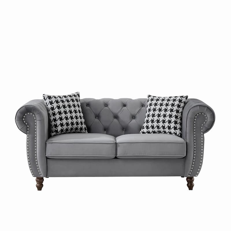 67"Velvet Upholstery Fabric Sofa With Roll Armrest & Nailhead,Upholstered Mid Century Modern Couch,2 Seater Couch