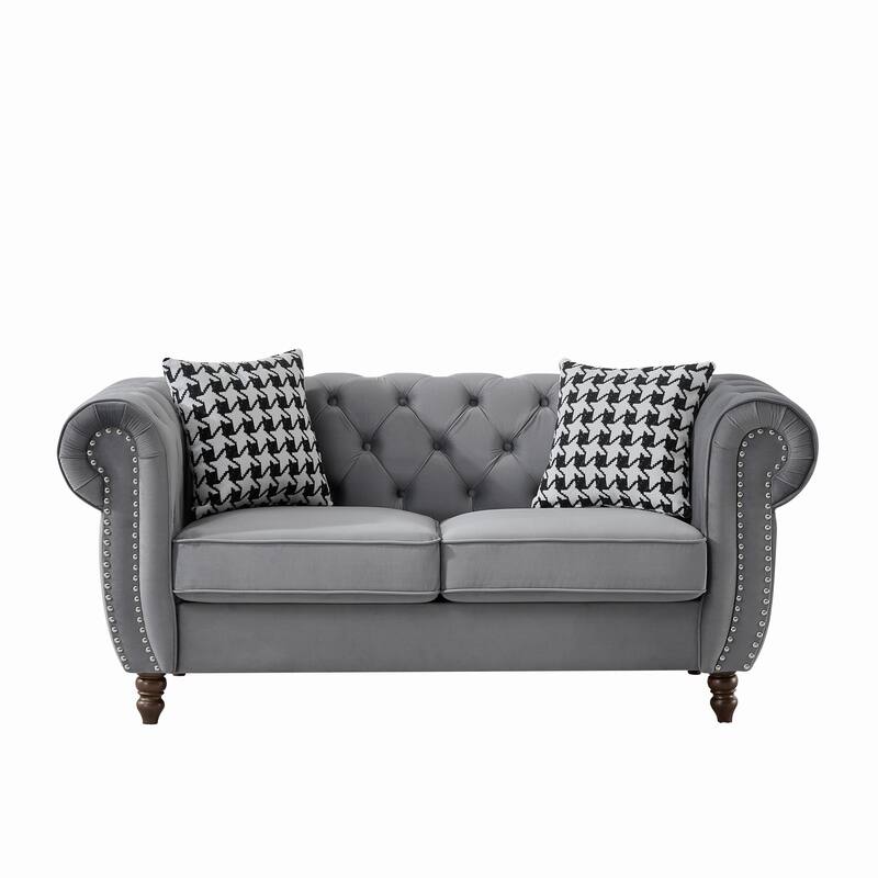 Roomfitters 67" Classic Chesterfield Upholstered Loveseat with Scrolled Arms and Nailhead Trim, Button Back Sofa Couch