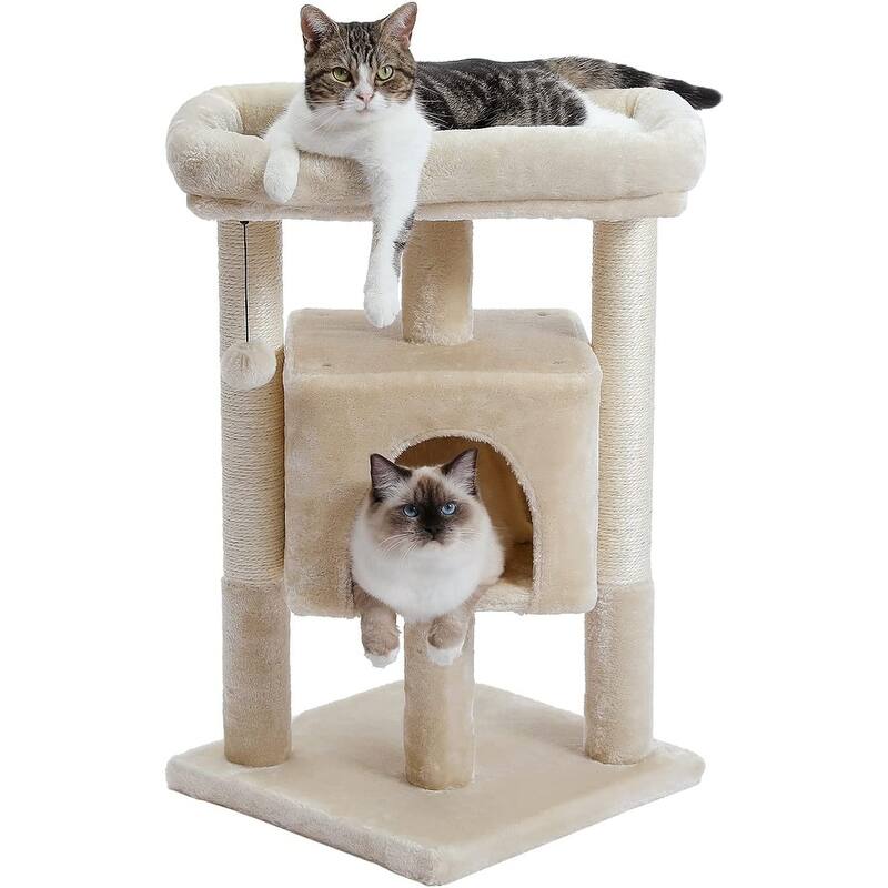 29" Indoor Cat Tree Tower Cat Condo with Scratching Posts & Plush Perch - Beige