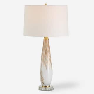 Uttermost Lyra White & Gold Table Lamp - 29"H,   Shade 10"H x 15"Dia.